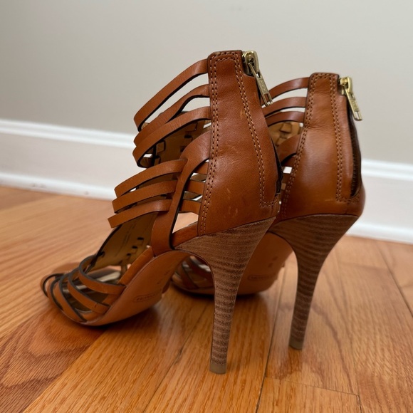 COACH LUCY Gladiator Boho Leather Size 8B Heel Brown Natural Open Toe Eventwear - Picture 4 of 10